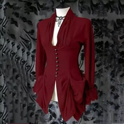 Medieval Retro Corset Tops Gothic Women Tuxedo Shirt V-neck Long Sleeve Blouse • £28.50