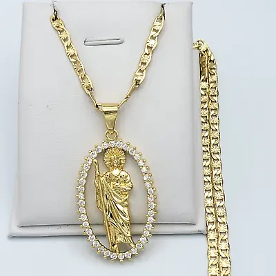 14K Gold Plated Saint Jude Pendant W 24  Chain Medalla San Judas Oro Laminado • $18
