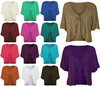 £4.99 • Buy Womens Frill Tie Front Plus Size Stretch Bolero Shrug V Neck Cardigan 14-28