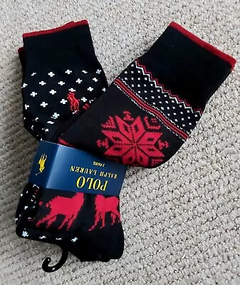 2 PAIRS GENUINE : POLO RALPH LAUREN Black Seasonal Classic Cotton SOCKS RL10 • £26.99