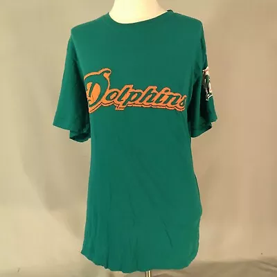 NFL Miami Dolphins Shirt Men's 2XL XXL Green Sewn Logos Short Sleeve Cotton • $15.31