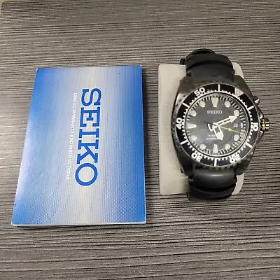 SEIKO Kinetic Scuba Men's Black Watch 5M62-0BL0 200m Divers Used Condition • $209.99