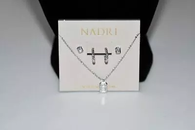 Nadri Fashion Emerald Cut Jewelry Set In Silver - Neck & Earrings #AD40215RCZ NW • $46.74