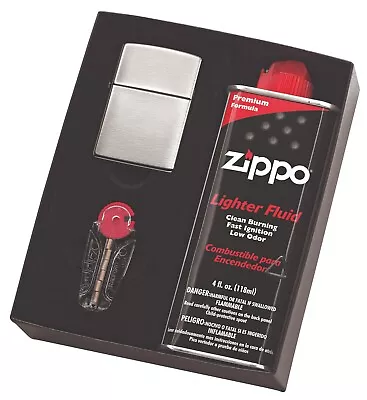 ZIPPO GIFT BOX GIFT SET BRUSHED CHROME WITH FLUIDS AND FLINTS 90200GP Lighter • $64.95