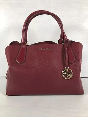 Michael Kors Womens Red Pebbled Leather Snap Adjustable Strap Large Satchel Bag • $19.99