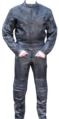 2pc Motorcycle Riding Racing Track Suit W/ Padding All Leather Drag Suit Black • $199.99