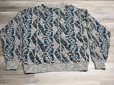 Vintage 3D Knit Sweater Blue Gray Black Size XL Coogi Style • $40