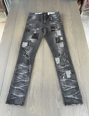 Industrial Indigo Streetwear Skinny Jeans Men's 32x32 Faded Black Patched Denim • $39.95