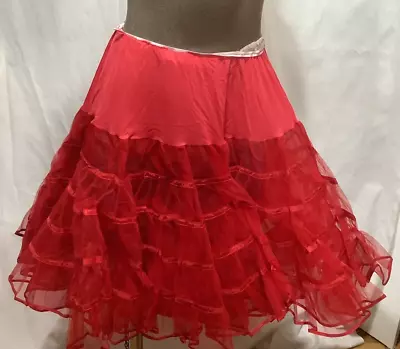 Vintage Red Crinoline Square Dance Petticoat Circle Skirt Slip M 26-36  Waist • $22.69