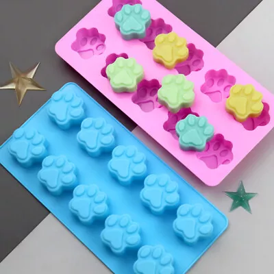 Silicone 10 Cat Dog Paw Chocolate Mould Candy Cookies Ice Cube Tray Jelly Mold • £3.45