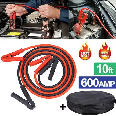 600 AMP 2 Gauge Booster Cables Jumper Leads Heavy Duty Car Van Clamps Start 10FT • $27.95