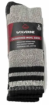 Wolverine 2-Pair Men's Cushioned Wool Socks   Gray/Black  6271 • $15.98