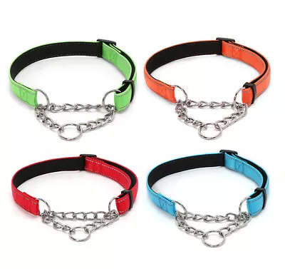 Reflective Strong Dog Collar Adjustable Half Choke Chain Nylon Training Trainer • £6.99