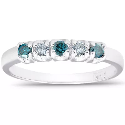 1/4ct Treated Blue & White Diamond 5-Stone Wedding Womens Ring 10K White Gold • £206.91