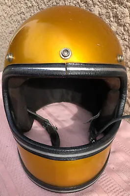Vintage 1973 Gold Colour Helmet Men’s Large Motorcycle Racing Bell Star Style • $116.02
