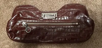 Maxx New York Embossed Crocodile Leather Clutch Handbag With Silver Hardware • $12