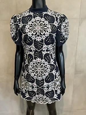 Alice McCall Afternoon Mini Dress Embroidered Blue Size 8 • $99.95