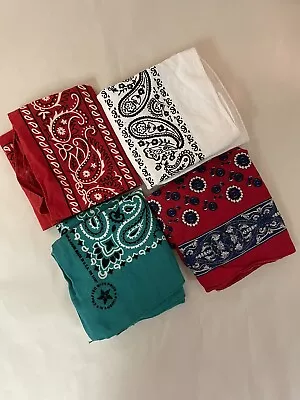 Vintage LOT 4 BANDANAS HANDKERCHIEFS  FAST COLOR WHITE 2 RED GREEN  • $27.50