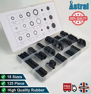 125pc Rubber Grommet Set | Blanking Open & Closed End/ Blind Cable Bung • £7.49