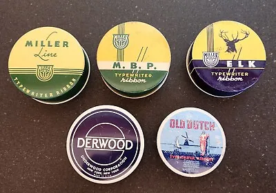 Vintage Lot Of 5 Typewriter Ribbon Tins Elk Miller Old Dutch Derwood • $29.99