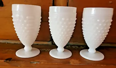 3 White Hobnail Milk Glass Footed Glasses Goblets 5.5  Dots Dash • $18.99