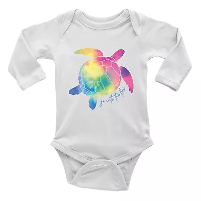 Turtle Rainbow Baby Vest Bodysuit Go With The Flow Watercolour Boys Girls L/S • £5.99