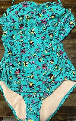 J.Crew One Piece Halter Swimsuit Green Floral Size L New(340) Beautiful • $38