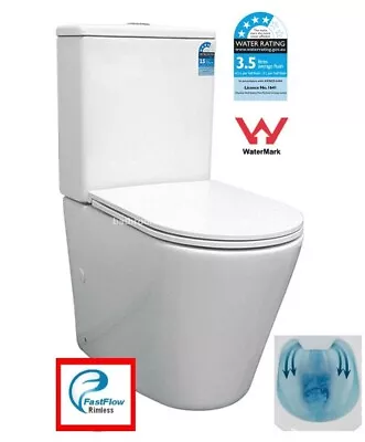 Back To Wall Rimless Toilet Suite SHORT PROJECTION 615mm Ceramic S&P Trap Soft C • $267