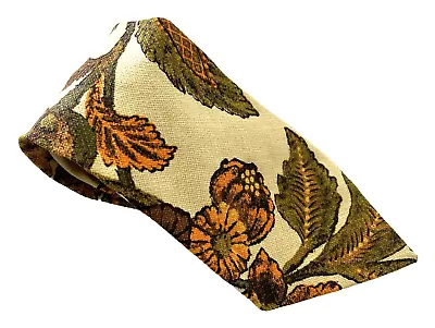 VTG Thanksgiving Autumn Floral Cotton Blend Short Wide Tie Beige Brown Green • $34.95