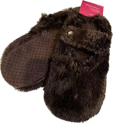 NWT Xhilaration Mary Jane Footie Slipper Dark Brown Fluffy Sparkly Button SzL/XL • $15