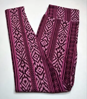 NEW LuLaRoe OS Leggings PINK BURGUNDY AZTEC Southwest Western SW Line STRIPE Art • $19.56