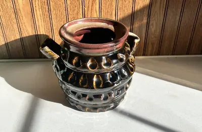 Vintage Handcrafted Art Pottery Glazed Brown Grannycore Pot/Vase • $18.45