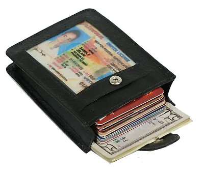 RFID Mens Leather Magnetic Money Clip With Expandable Card Pouch Gusset Wallet • $14.25