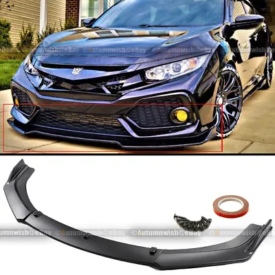 Fit 16-21 Civic 4Dr Sedan JDM CS Style 3 PCS Matte Front Bumper Lip Kit Spoiler • $38.99