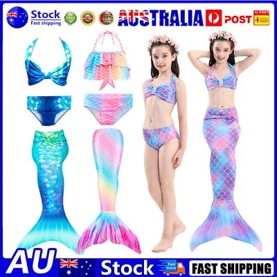 $22.99 • Buy Kids Mermaid Tail Swimwear Swimsuit Girls Bikini Set Beach Swimming Costume