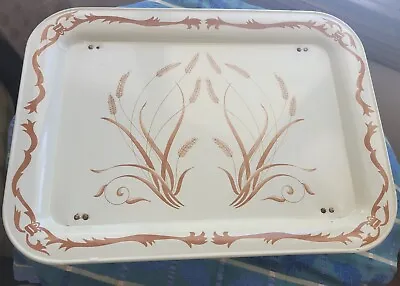 Vintage Metal Folding Lap Tray TV Table Cream And Gold Wheat Motif • $15