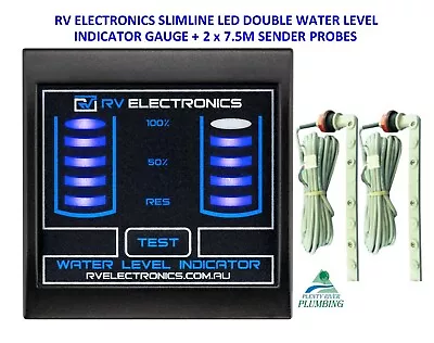 Caravan/RV LED Double Tank Water Level Indicator Gauge Black + 2 X 7.5m Senders • $134.99