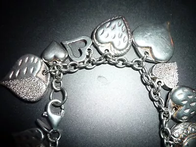 Sterling Silver Mauritius Heart Charm Bracelet Designer Vintage • $59.99