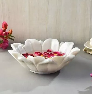 Marble Fruit Bowl White Marble Lotus Bowl Handmade Home Décor • $52.50