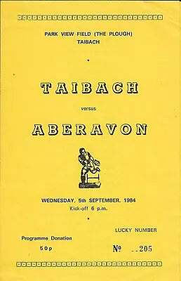 Taibach v Aberavon 5 Sep 1984 RUGBY PROGRAMME • £7.99