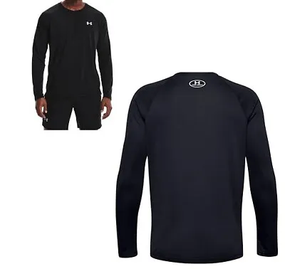 Men's Black Under Armour T-Shirt Long Sleeve Fitness Heatgear Running Breathable • £15.95