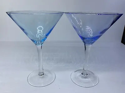 Set Of Of (2) Beautiful VINTAGE MARTINI GLASSES Blue & Aqua With Clear Stems. • $29