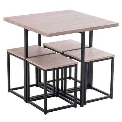 5 Piece/set Dining Table PVC Table And 4 Stools Dark Oak Color & Black • $208.58