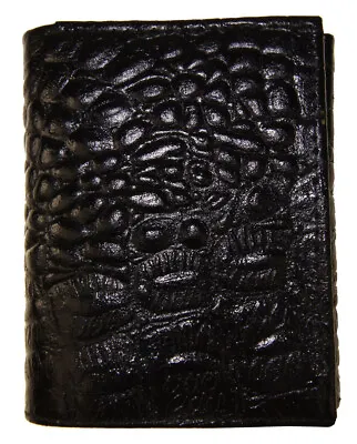 AG Wallets Mens Trifold Crocodile Embossed Credit Card ID Leather Black Wallet • $15.49