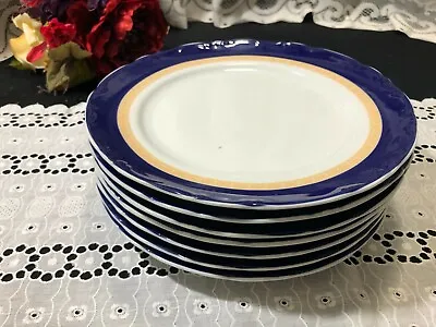 7 Winterling  Echt Kobalt  Blue Yellow Bands Luncheon / Dinner Plates 9 1/2  • $45
