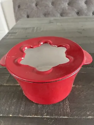 Cast Iron Enamel Fondue Pot Red Vintage 6.5  DIA Dc7 • $26.99
