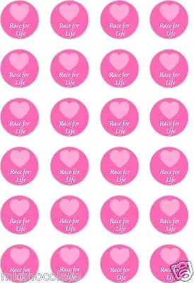 24x PRECUT RACE FOR LIFE/CANCER/PINK HEART RICE/WAFER PAPER CUP CAKE TOPPERS • £2.35