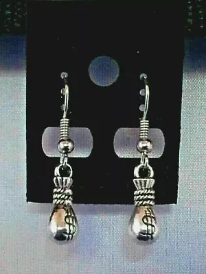 Cute New Tibetan Silver Money Bag Charm Hook Dangle Drop Earrings • $9.95