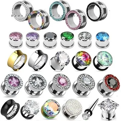 Gem Flesh Tunnel Crystal Ear Stretcher Plug Expander - Choose Colour & Size • £5.99