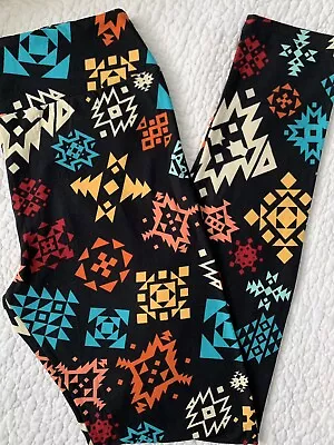 LuLaRoe Leggings OS Multicolor Geometric Tribal Snowflakes On Black VTG • $28.99